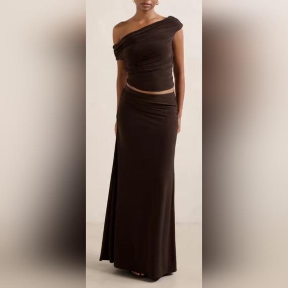 Lock & Love Premium Viscose Maxi Skirt Pull On Stretch Chocolate Brown Medium - Picture 13 of 16